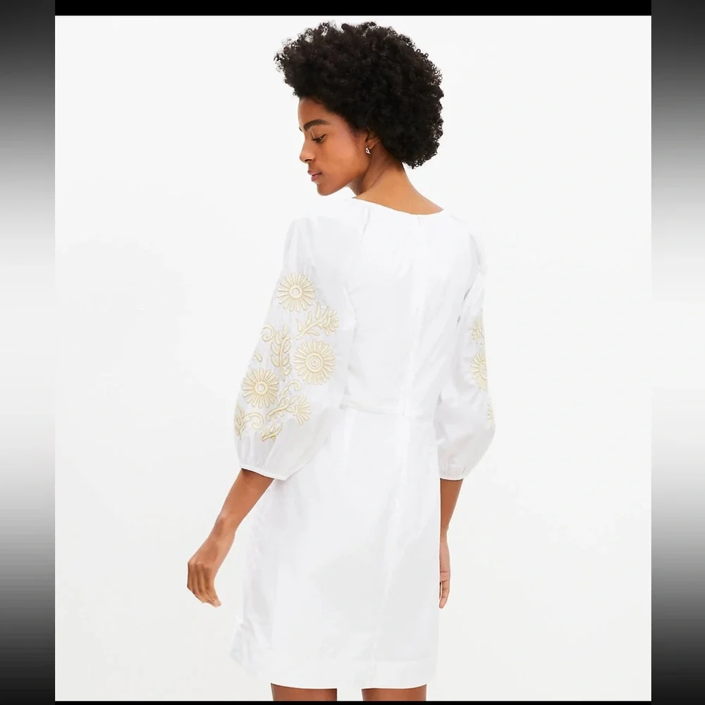 Loft Floral Embroidered Poplin Shirred Mini Dress size 8 - Picture 3 of 3